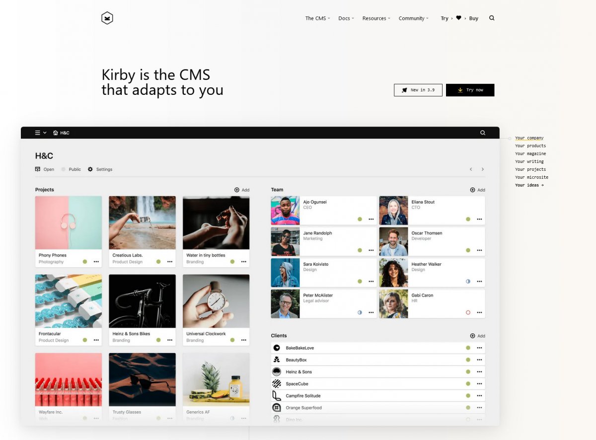 Kirby CMS is built on a custom PHP micro-framework and can be combined with your favorite PHP libraries