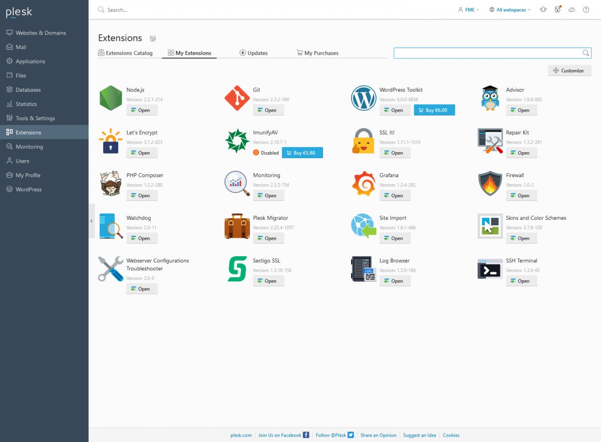 The Plesk Obsidian hosting platform