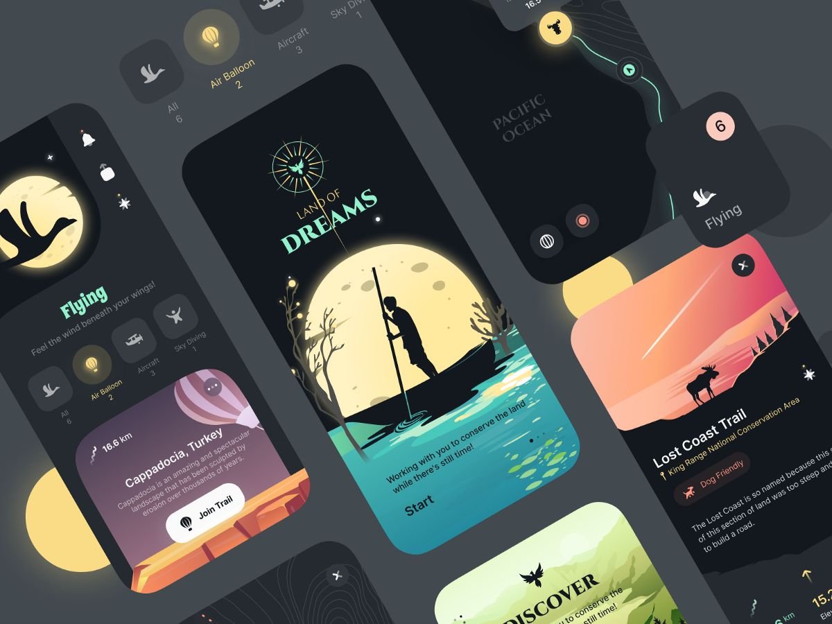 UI designs of various mobile app screens to showcase the look'n'feel of a project
